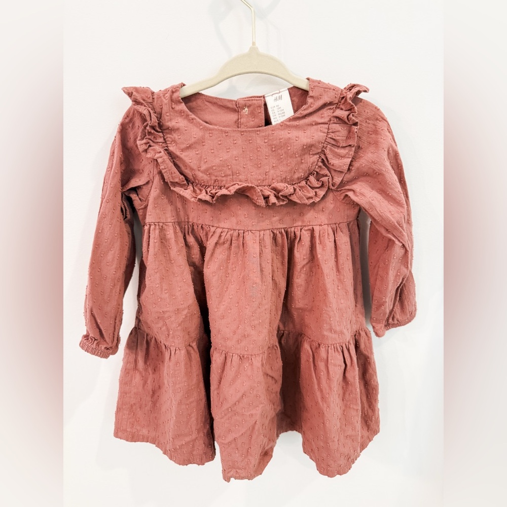 H&M Baby Girls -Mauve Ruffle Tiered Long Sleeve Dress Top